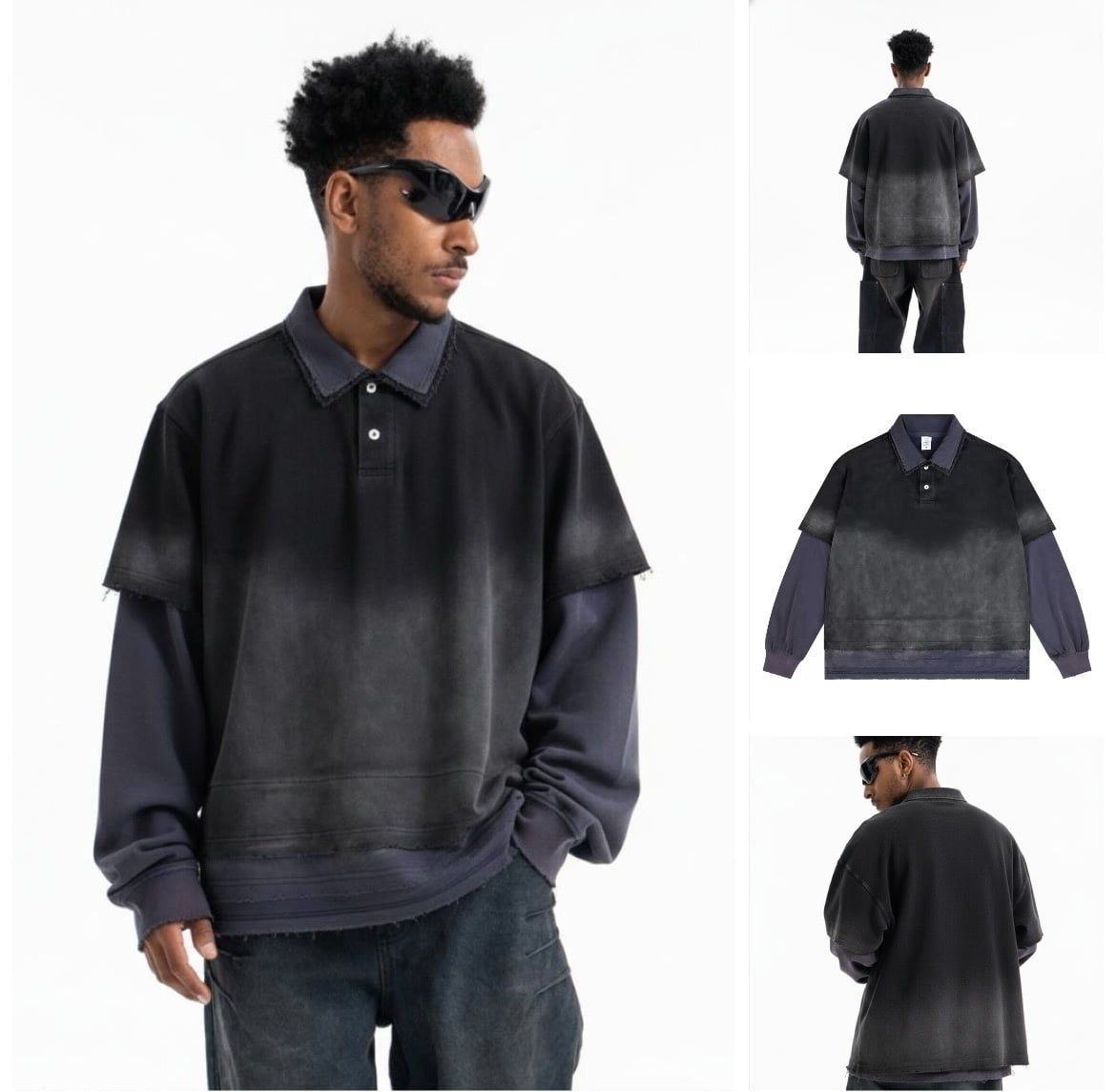 FG®️| ÁO POLO DÀI TAY COTTON LÀM RÁCH  UNISEX FG F532