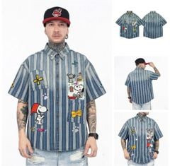WES®️| ÁO KHOÁC SƠ MI DENIM HỌA TIẾT THÊU RETRO UNISEX WES8036