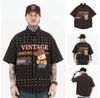 WES®️| ÁO KHOÁC SƠ MI NGẮN TAY KẺ CARO THÊU HỌA TIẾT HOẠT HÌNH RETRO UNISEX WES8006