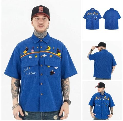 WES®️| ÁO SƠ MI  THÊU HỌA TIẾT HOẠT HÌNH RETRO UNISEX WESC216