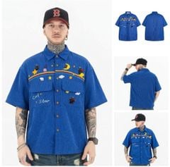 WES®️| ÁO SƠ MI  THÊU HỌA TIẾT HOẠT HÌNH RETRO UNISEX WESC216