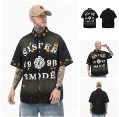 WES®️| ÁO KHOÁC SƠ MI DENIM RÁCH RƯỚI THÊU HOA  RETRO UNISEX WESC201