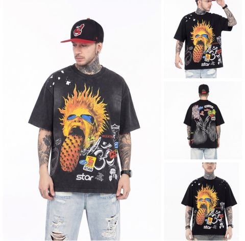 FK®️| ÁO THUN NGẮN TAY CỔ TRÒN COTTON IN HÌNH KTS ĐÍNH ĐÁ FK10