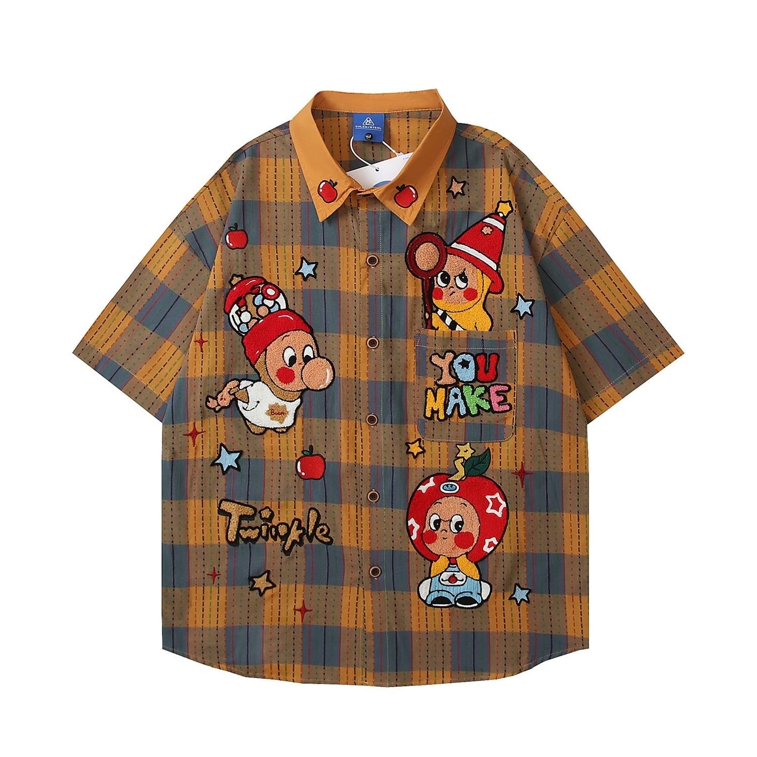 WES®️| ÁO SƠ MI NGẮN TAY THÊU HỌA TIẾT HOẠT HÌNH  UNISEX YH983