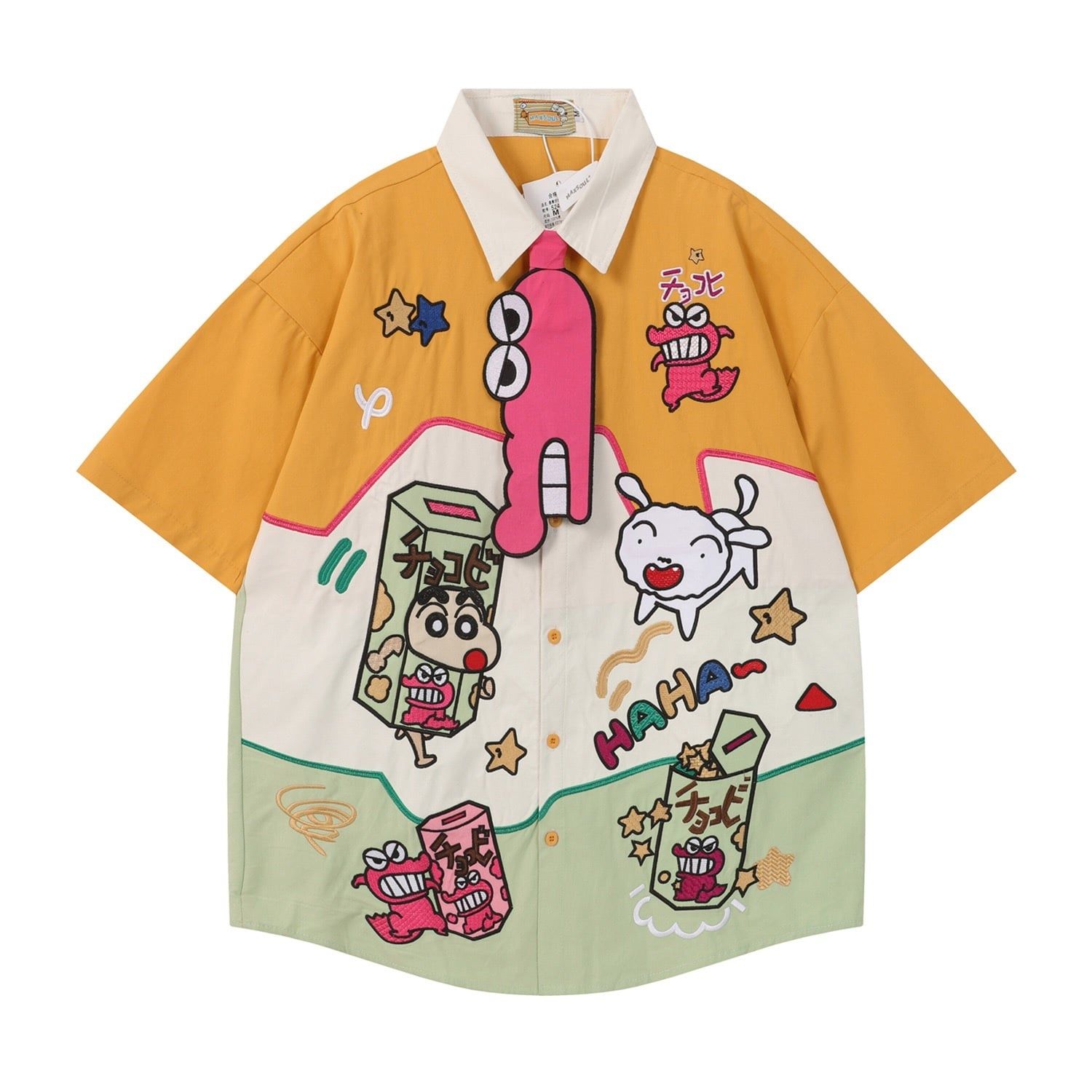 WES®️| ÁO SƠ MI NGẮN TAY THÊU HỌA TIẾT HOẠT HÌNH SHINCHAN UNISEX 5242