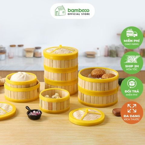 Xửng hấp tre đa năng BAMBOOO ECO lồng hấp bánh bao, dimsum có nắp, dùng trong nhà hàng, khách sạn