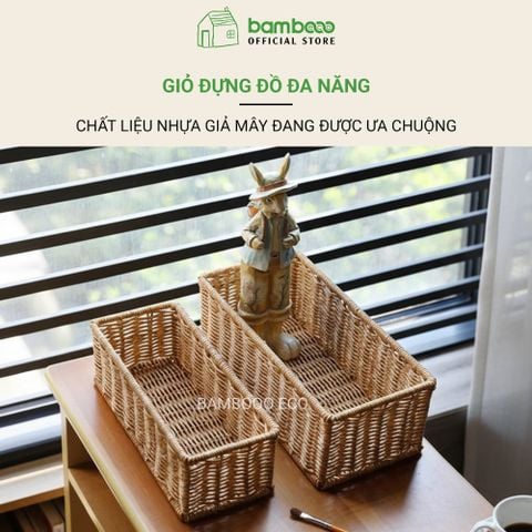 Hộp đựng đồ lặt vặt giả mây BAMBOOO ECO giỏ nhựa đựng điều khiển, gia vị, mỹ phẩm, vật dụng gia đình