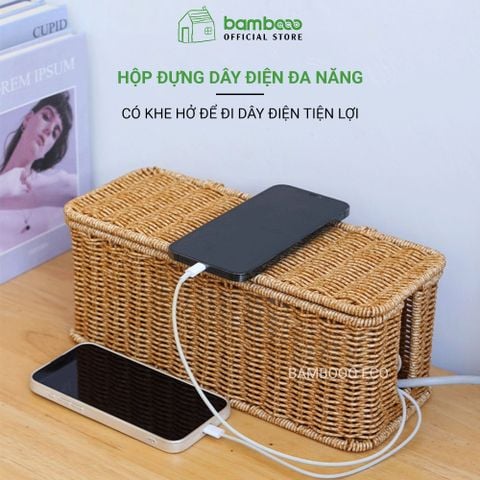 Hộp đựng dây điện giả mây, hộp che ổ cắm, quản lý dây sạc bàn làm việc, kệ tivi – BAMBOOO ECO