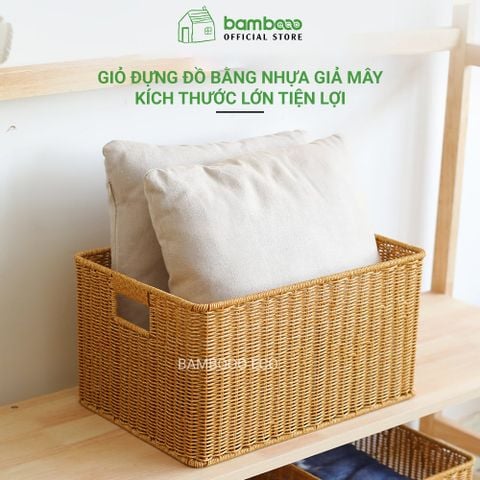 Giỏ nhựa giả mây BAMBOOO ECO đựng quần áo, đồ chơi, vật dụng gia đình, tủ kệ phòng khách, phòng ngủ