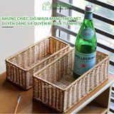 Hộp đựng đồ lặt vặt giả mây BAMBOOO ECO giỏ nhựa đựng điều khiển, gia vị, mỹ phẩm, vật dụng gia đình