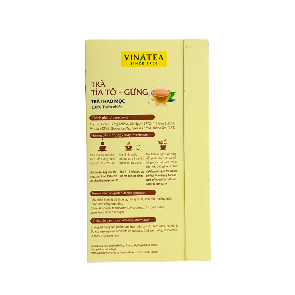 Trà Thảo Mộc Tía Tô - Gừng Vinatea 30g Túi Lọc