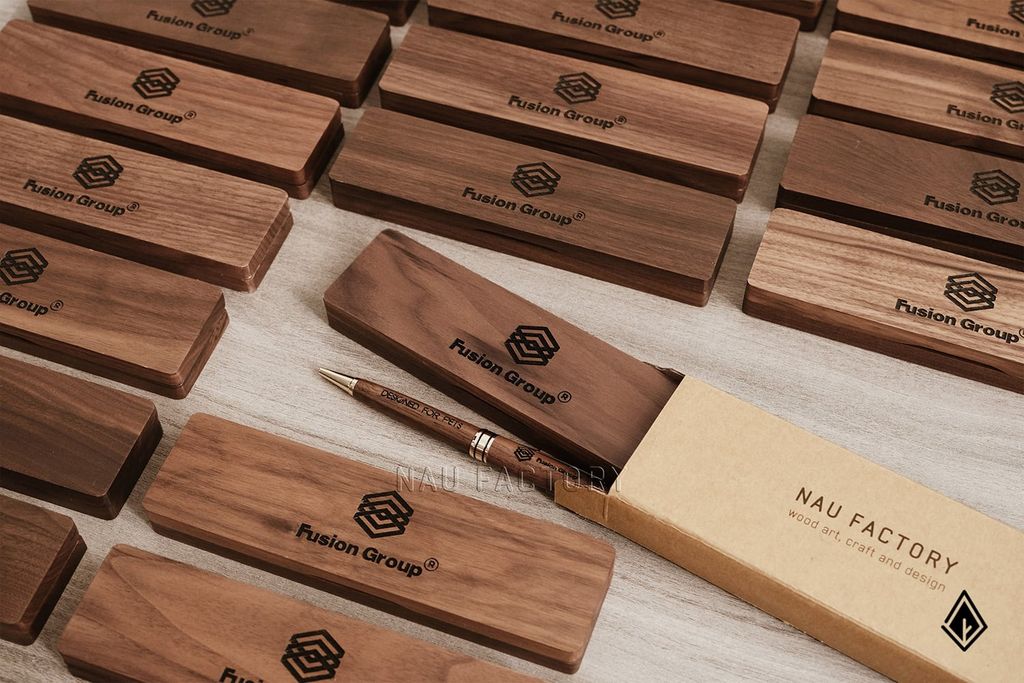 Set bút và hộp bút gỗ | Khắc logo theo yêu cầu