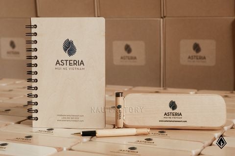 Set sổ, bút và hộp bút gỗ Maple | Đóng gói hộp quà theo yêu cầu