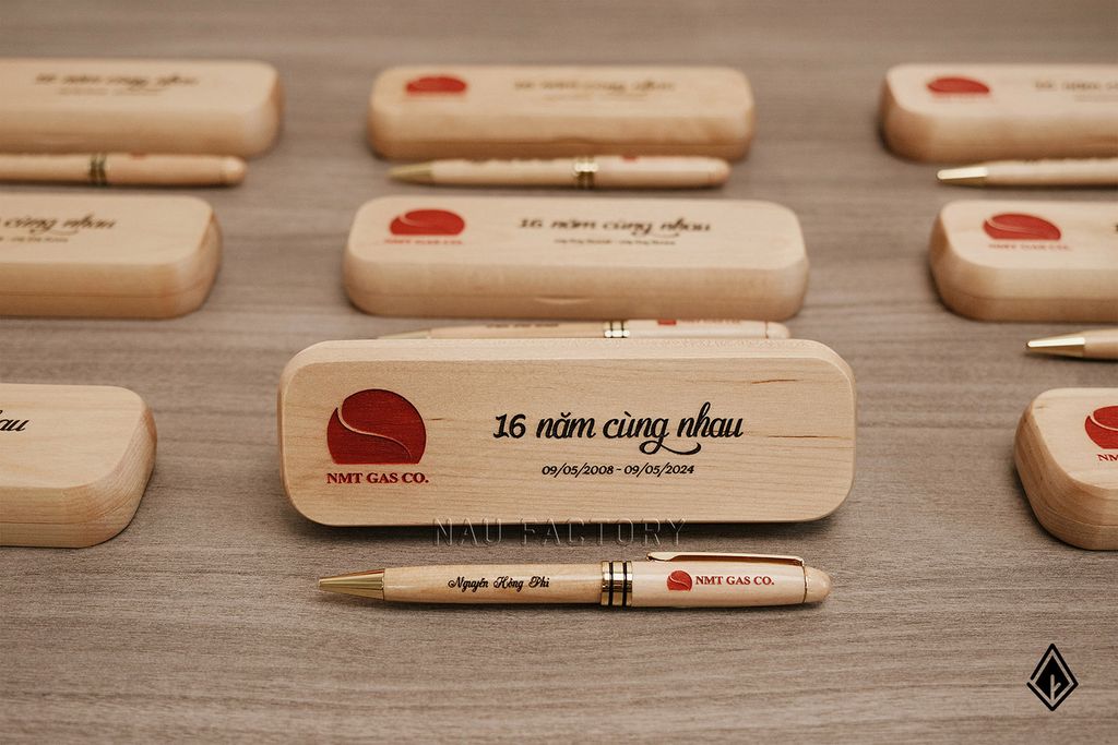 Set bút và hộp bút gỗ Maple | Khắc laser theo yêu cầu