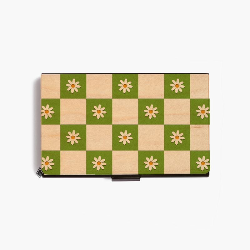 Hộp namecard | Hoa daisy phối caro xanh