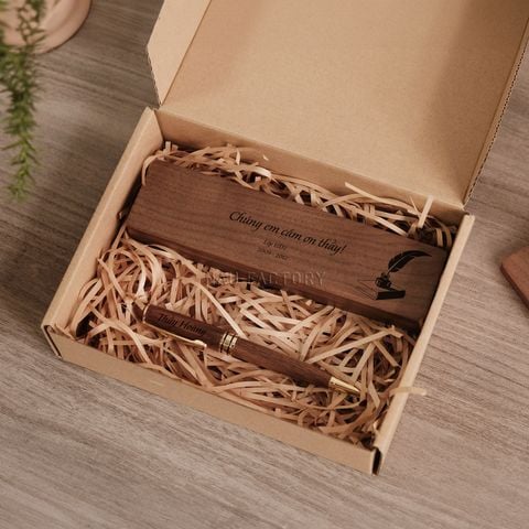 Set bút và hộp bút gỗ Walnut | Bút bi
