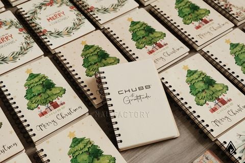 Sổ tay gỗ | Quà tặng Giáng sinh với logo in trên bìa gỗ và tờ lót