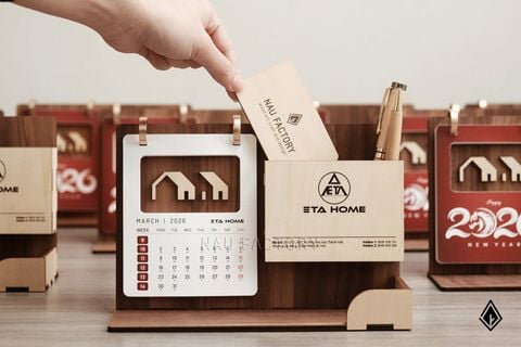 Lịch gỗ khay bút | Hoạ tiết in UV và cắt shape 3D