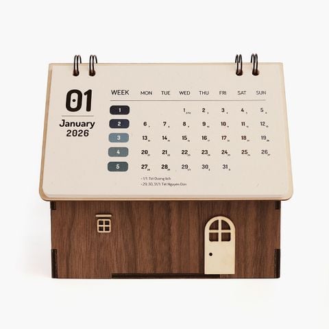 Lịch gỗ ngôi nhà 2026 | Walnut