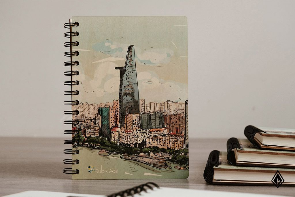 Sổ tay gỗ Sài Gòn | In UV logo thương hiệu