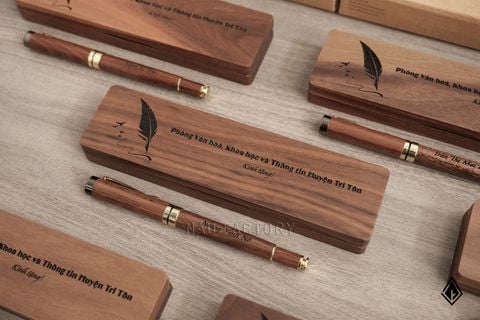 Set bút và hộp bút gỗ Walnut | Gỗ nguyên khối cao cấp