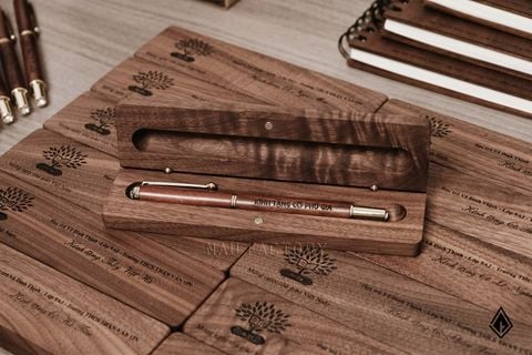 Set sổ, bút & hộp bút gỗ Walnut | Quà tặng tri ân ngày Nhà giáo