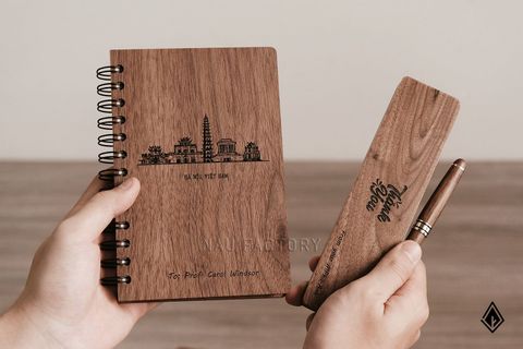 Set sổ, bút & hộp bút gỗ Walnut | Hà Nội