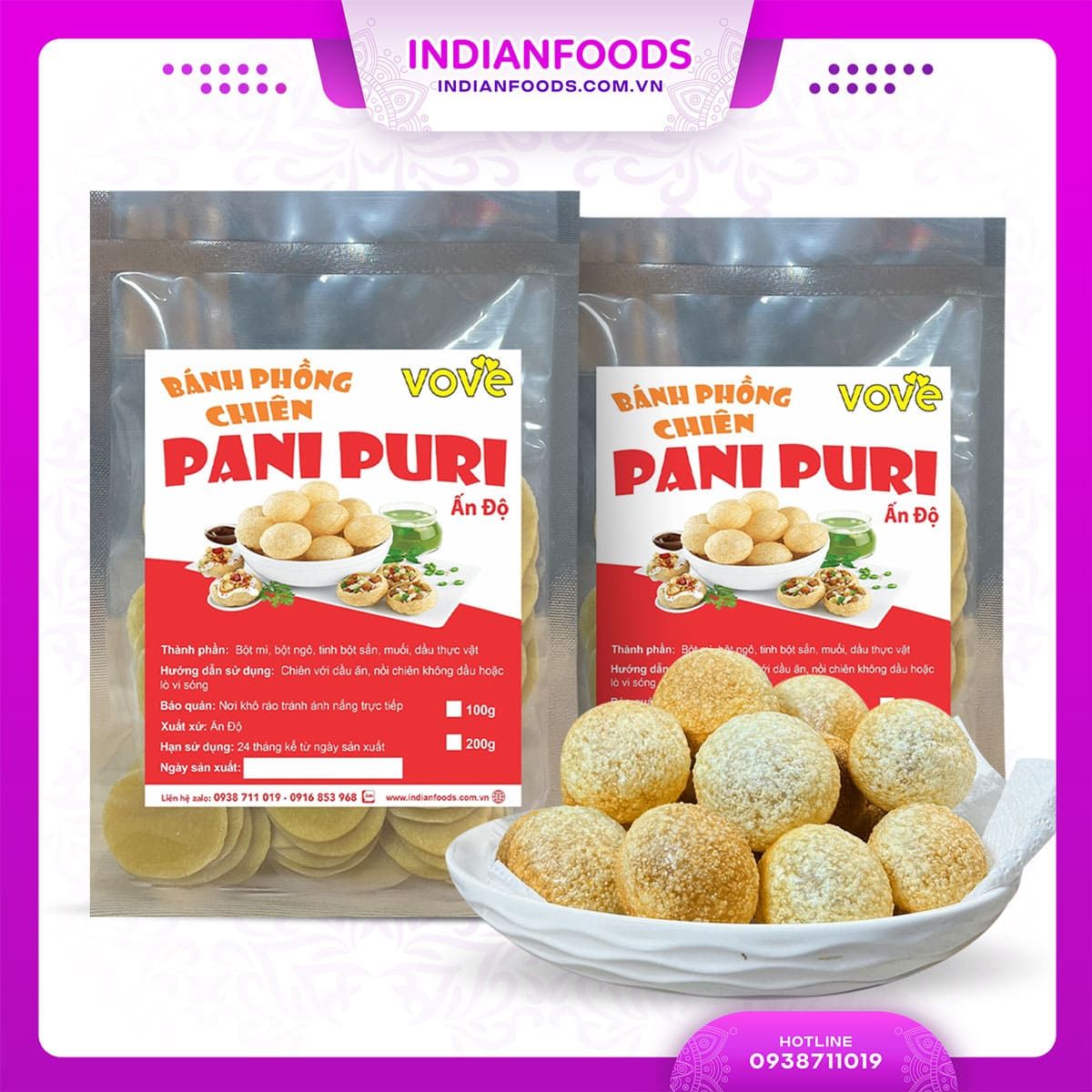 banh phong chien an do pani puri golgappa phuchka 200g