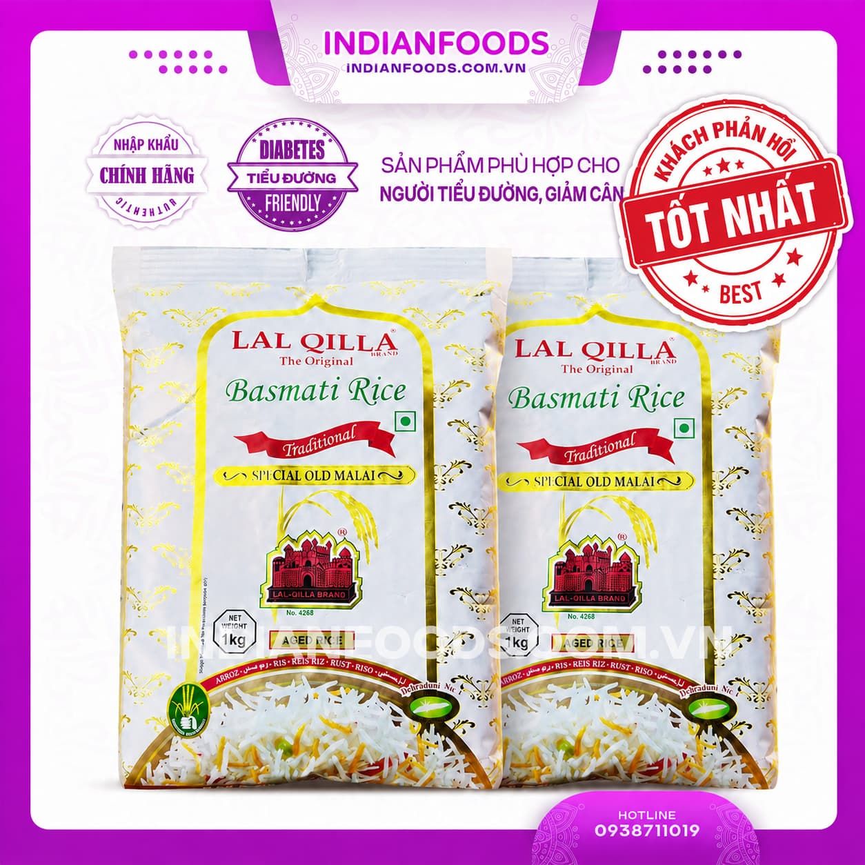 gao hat dai truyen thong an do lal qilla traditional basmati rice phu hop nguoi tieu duong giam can 1kg