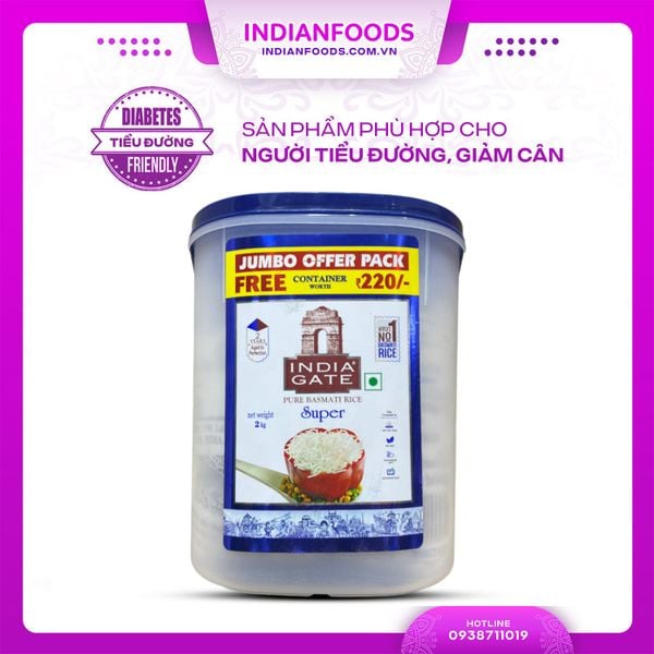 Gạo hạt dài Ấn Độ INDIA GATE Super Basmati Rice, phù hợp người tiểu đường, giảm cân, 2kg 