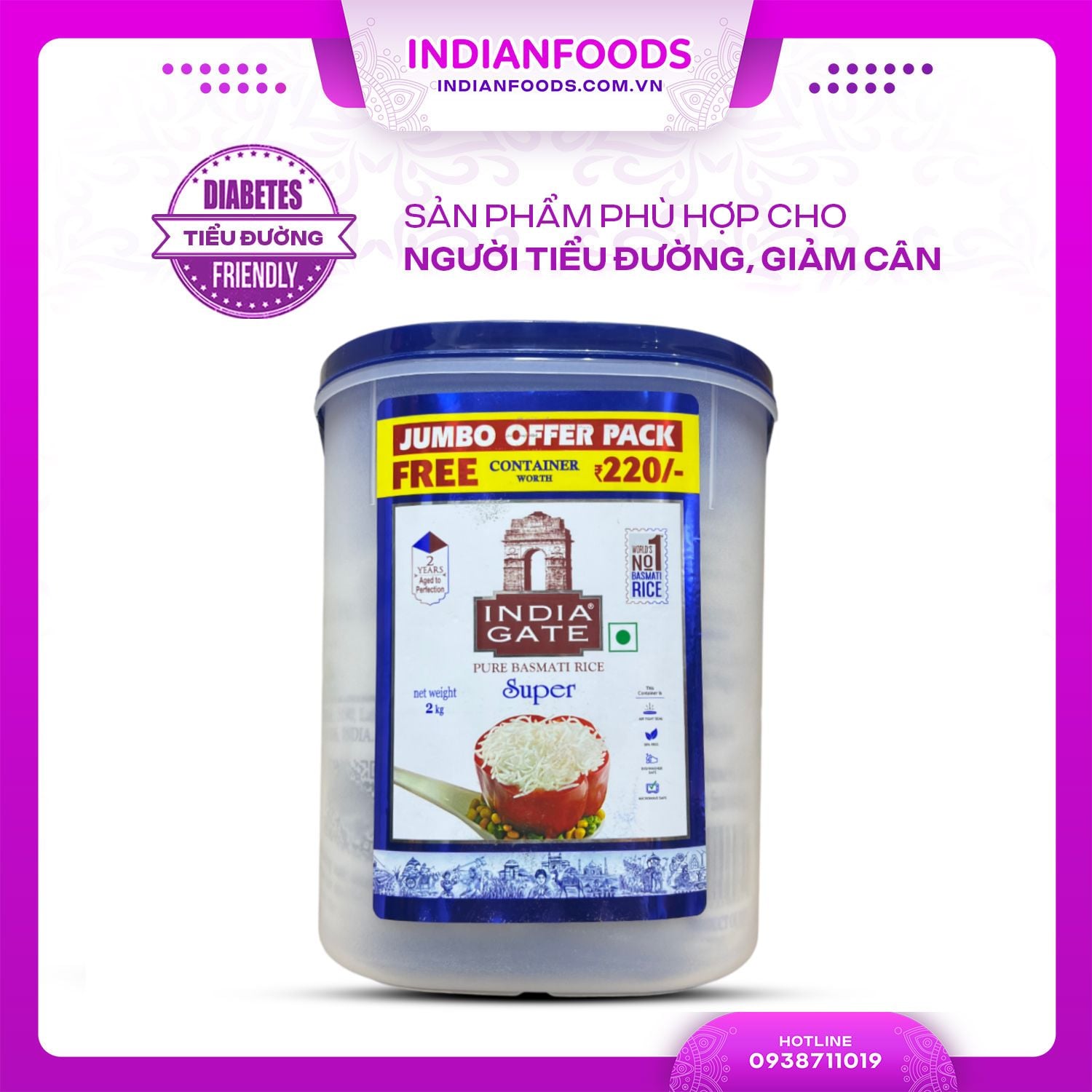 gao hat dai an do india gate super basmati rice phu hop nguoi tieu duong giam can 2kg