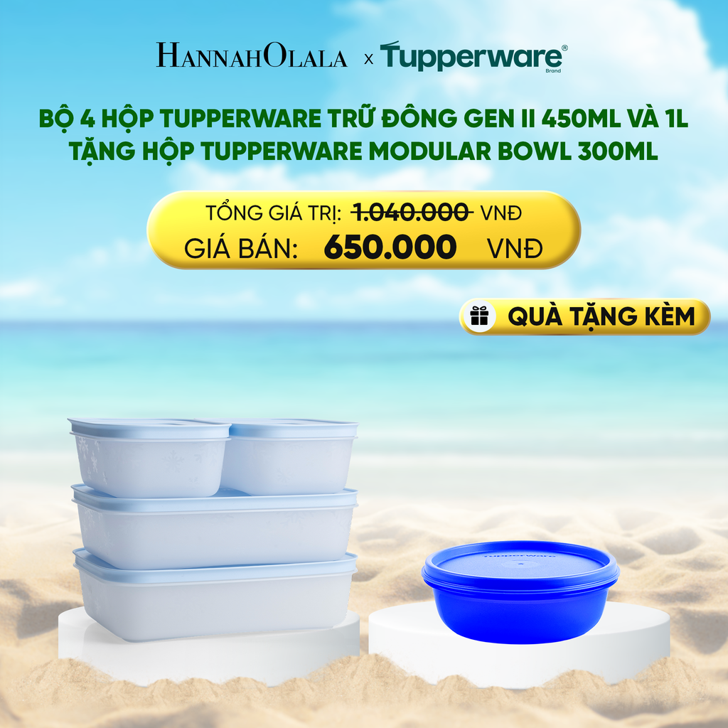  DEAL 38 : BỘ 4 HỘP ĐỰNG THỰC PHẨM TUPPERWARE TRỮ ĐÔNG GEN II 450ML VÀ 1L + TẶNG HỘP ĐỰNG THỰC PHẨM TUPPERWARE TRỮ KHÔ VÀ MÁT MODULAR BOWL 300ML 