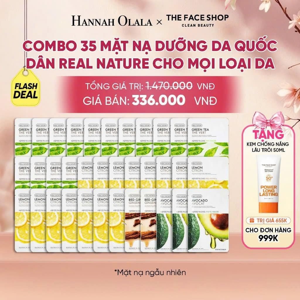  [FLASH DEAL]  COMBO 35 MẶT NẠ DƯỠNG DA QUỐC DÂN REAL NATURE CHO MỌI LOẠI DA 