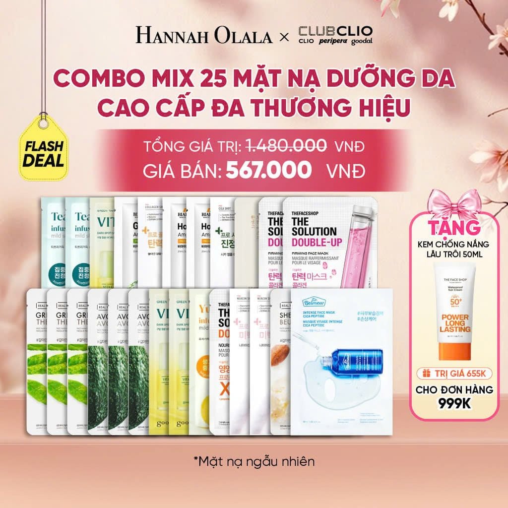  [FLASH DEAL] COMBO MIX 25 MẶT NẠ DƯỠNG DA CAO CẤP ĐA THƯƠNG HIỆU 