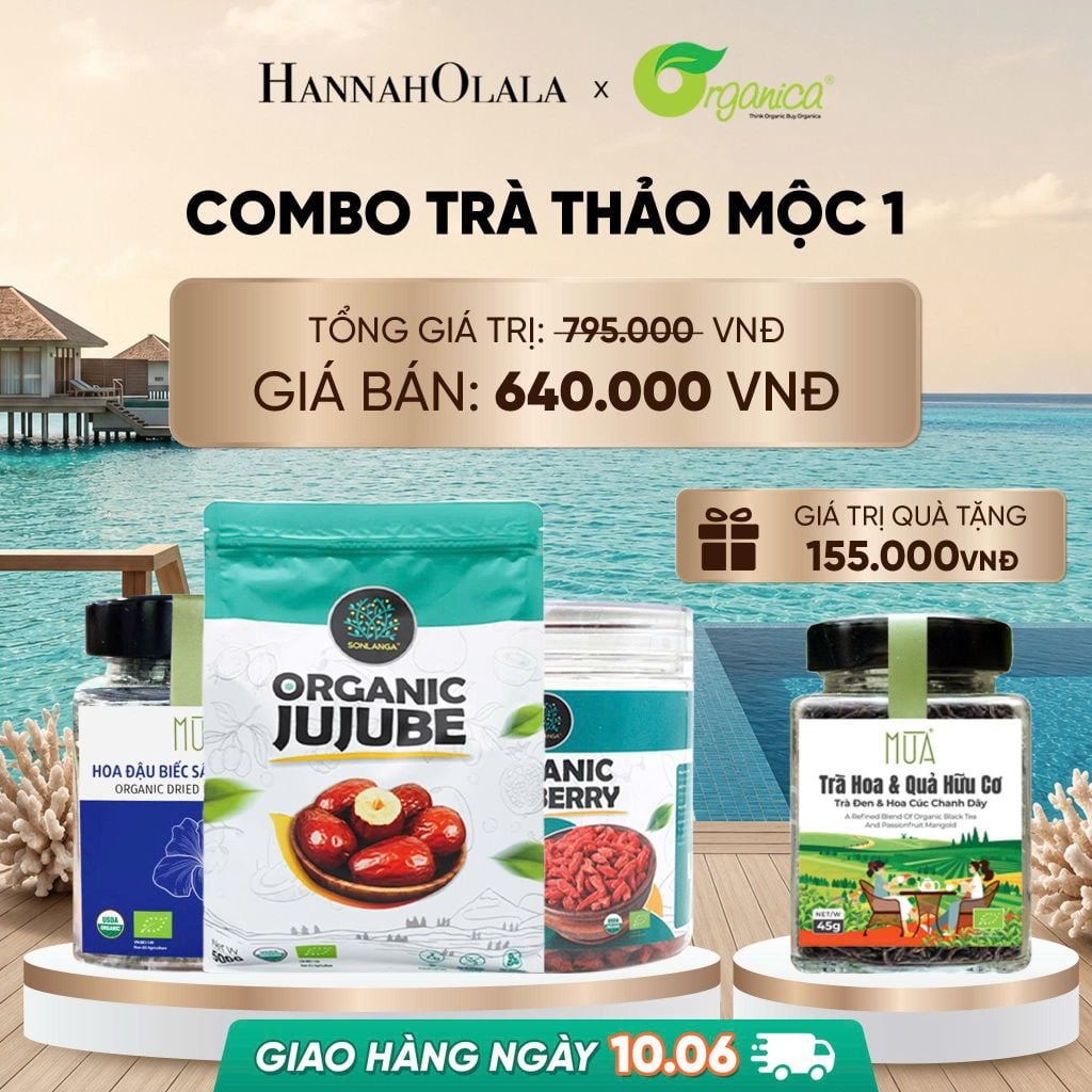  COMBO TRÀ THẢO MỘC 1 X TÁO ĐỎ HỮU CƠ SONLANGA 500GR 1 X KỶ TỬ HỮU CƠ SONLANGA 200GR 1X HOA ĐẬU BIẾC MÙA 20GR - DEAL 5 