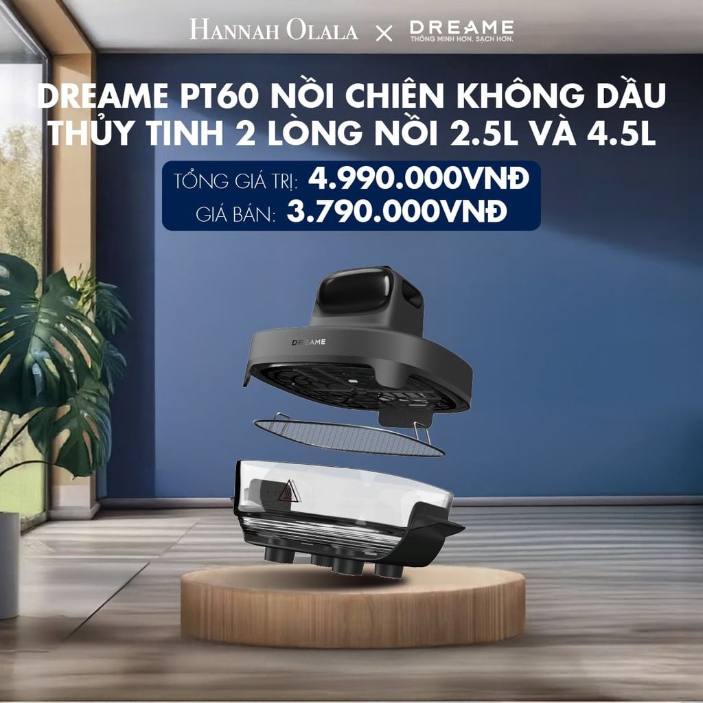  DREAME PT60 NỒI CHIÊN KHÔNG DẦU THỦY TINH 2 LÒNG NỒI 2.5L VÀ 4.5L - CÔNG SUẤT 1500W - BH 1 ĐỔI 1 TRONG 24 THÁNG 