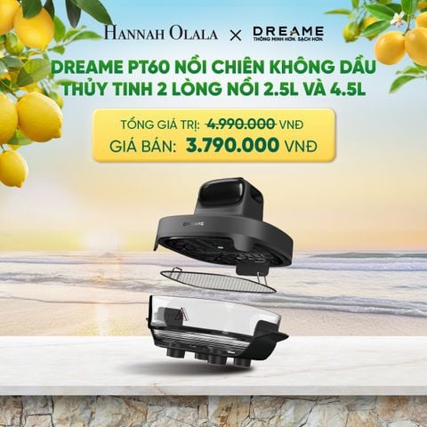  DREAME PT60 NỒI CHIÊN KHÔNG DẦU THỦY TINH 2 LÒNG NỒI 2.5L VÀ 4.5L - CÔNG SUẤT 1500W - BH 1 ĐỔI 1 TRONG 24 THÁNG 