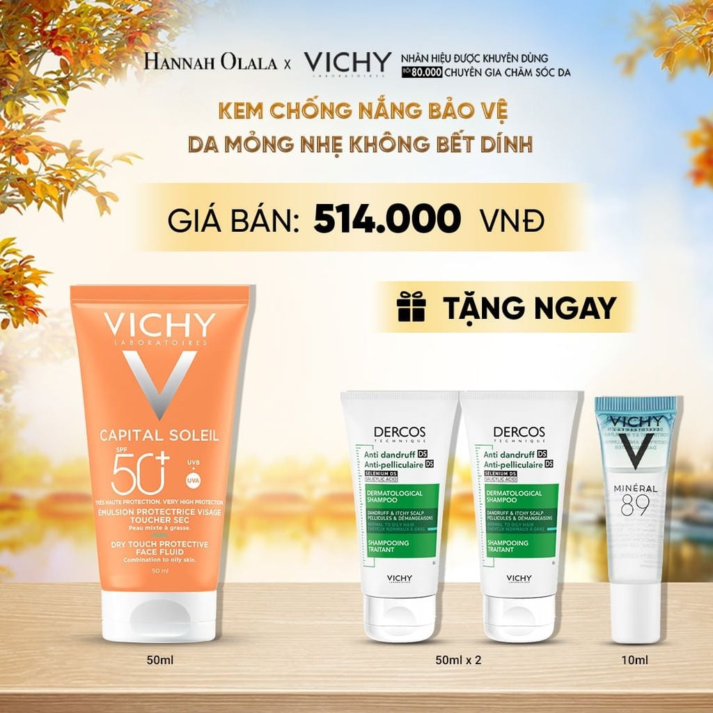  KEM CHỐNG NẮNG BẢO VỆ DA MỎNG NHẸ KHÔNG BẾT DÍNH SPF 50+ UVA & UVB VICHY CAPITAL SOLEIL DRY TOUCH - E625 