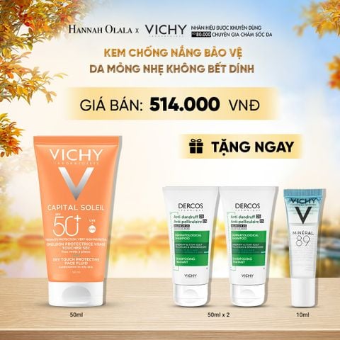  KEM CHỐNG NẮNG BẢO VỆ DA MỎNG NHẸ KHÔNG BẾT DÍNH SPF 50+ UVA & UVB VICHY CAPITAL SOLEIL DRY TOUCH - E625 