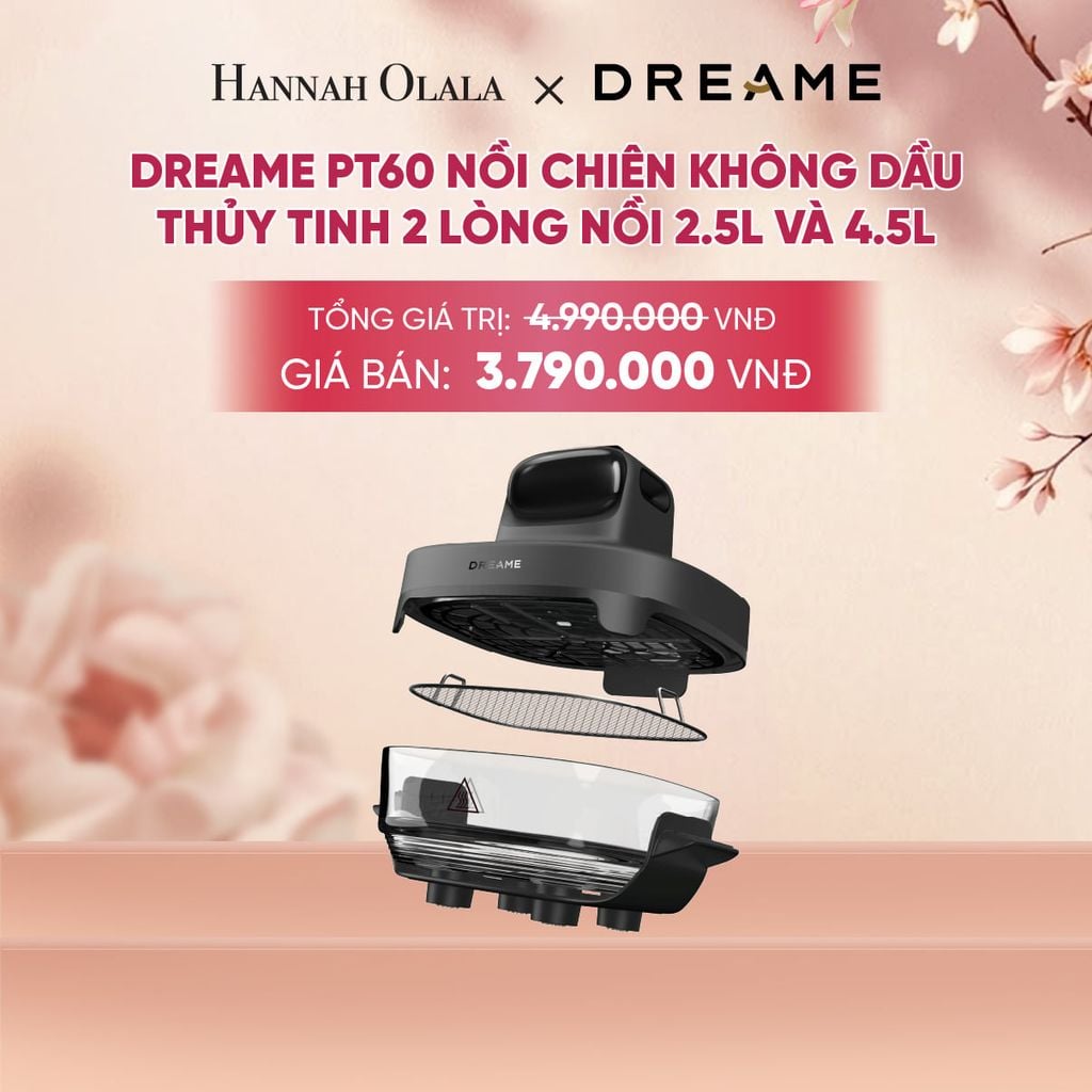  DREAME PT60 NỒI CHIÊN KHÔNG DẦU THỦY TINH 2 LÒNG NỒI 2.5L VÀ 4.5L - CÔNG SUẤT 1500W - BH 1 ĐỔI 1 TRONG 24 THÁNG - A1449 