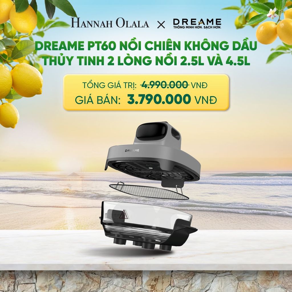 DREAME PT60 NỒI CHIÊN KHÔNG DẦU THỦY TINH 2 LÒNG NỒI 2.5L VÀ 4.5L - CÔNG SUẤT 1500W - BH 1 ĐỔI 1 TRONG 24 THÁNG 