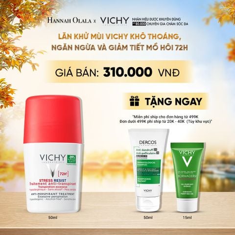  LĂN KHỬ MÙI VICHY KHÔ THOÁNG, NGĂN NGỪA VÀ GIẢM TIẾT MỒ HÔI 72H, KHÔNG GÂY KÍCH ỨNG, SẠM DA 50ML - E626 