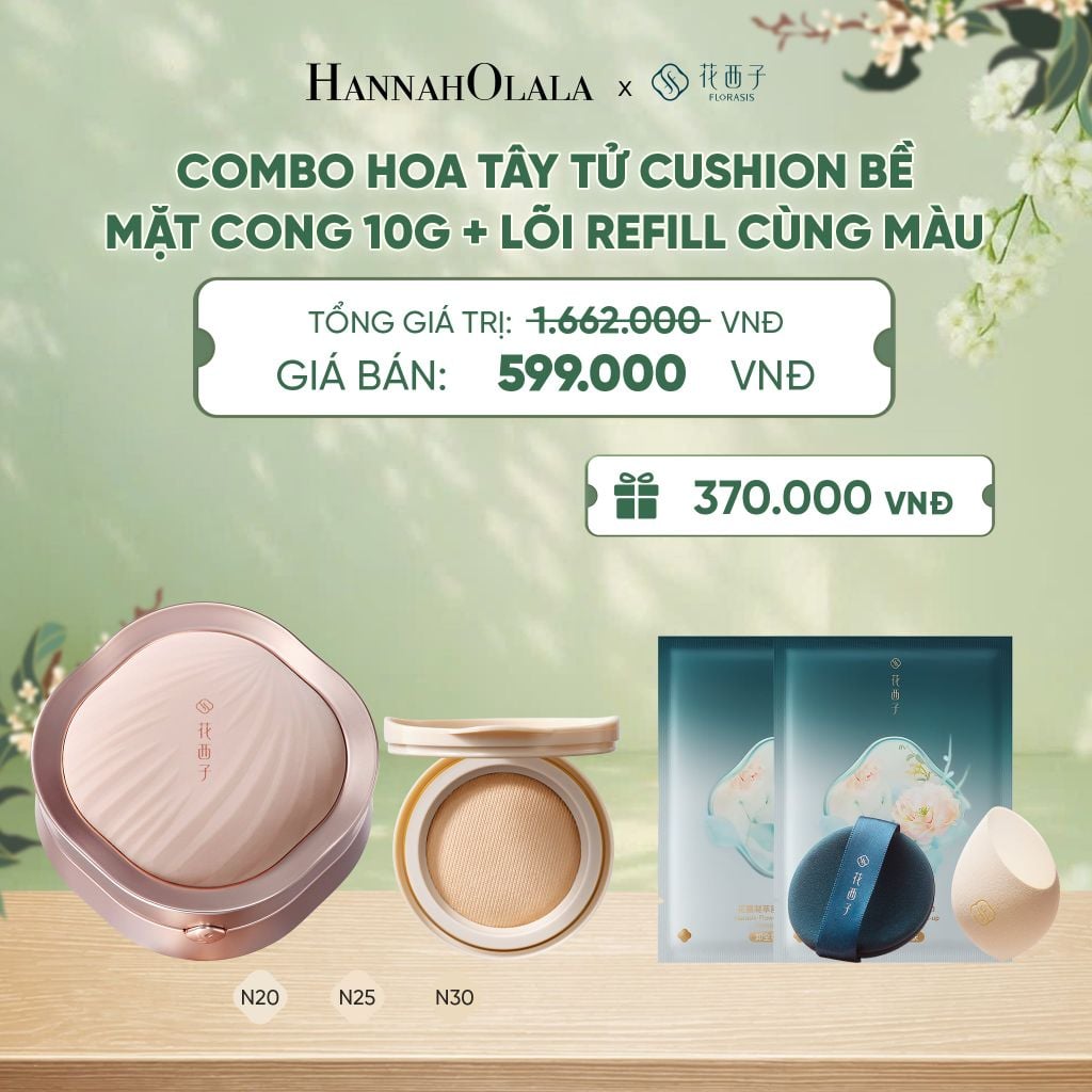  COMBO HOA TÂY TỬ CUSHION BỀ MẶT CONG 10G + LÕI REFILL CÙNG MÀU - A143 