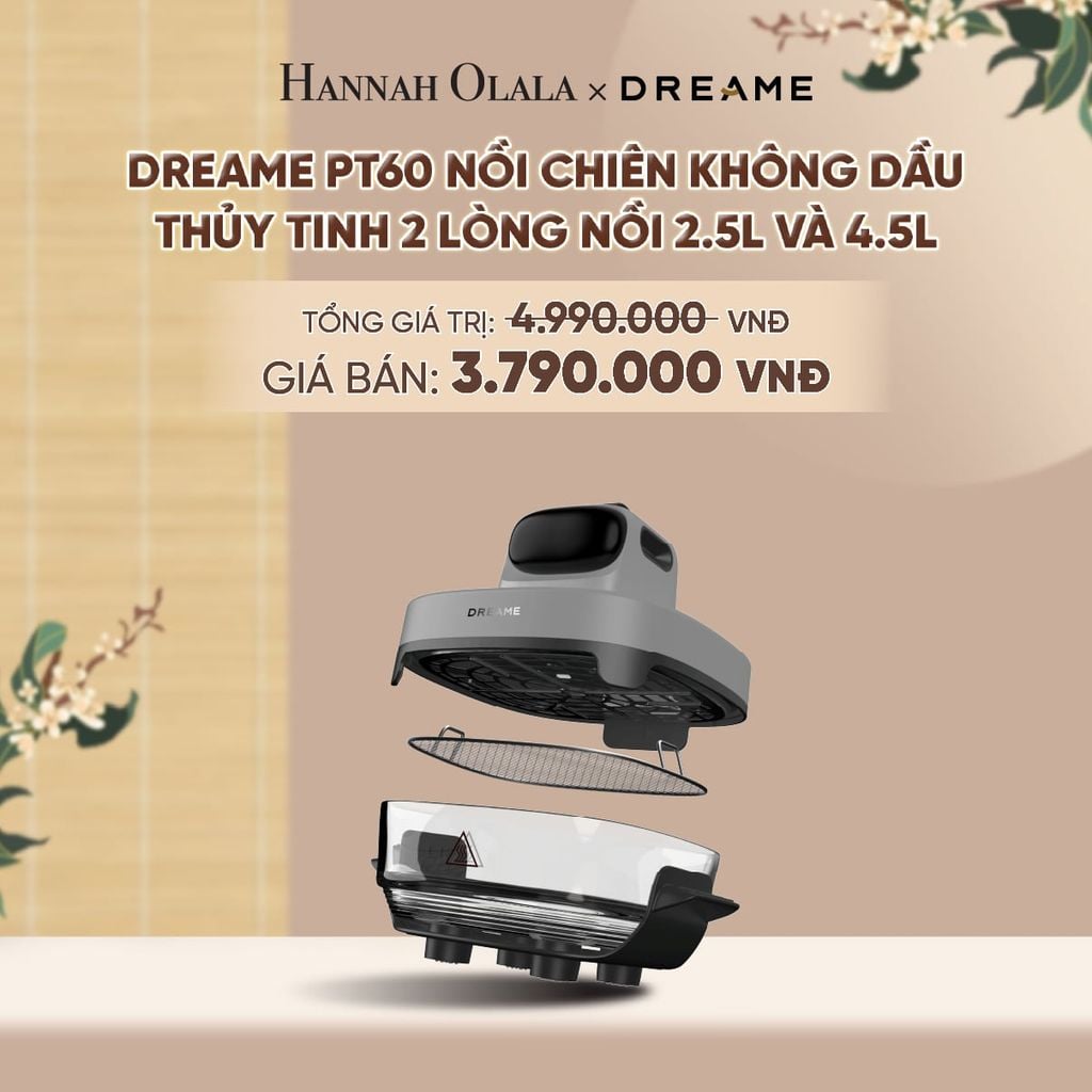  DREAME PT60 NỒI CHIÊN KHÔNG DẦU THỦY TINH 2 LÒNG NỒI 2.5L VÀ 4.5L - CÔNG SUẤT 1500W - BH 1 ĐỔI 1 TRONG 24 THÁNG - A1166 