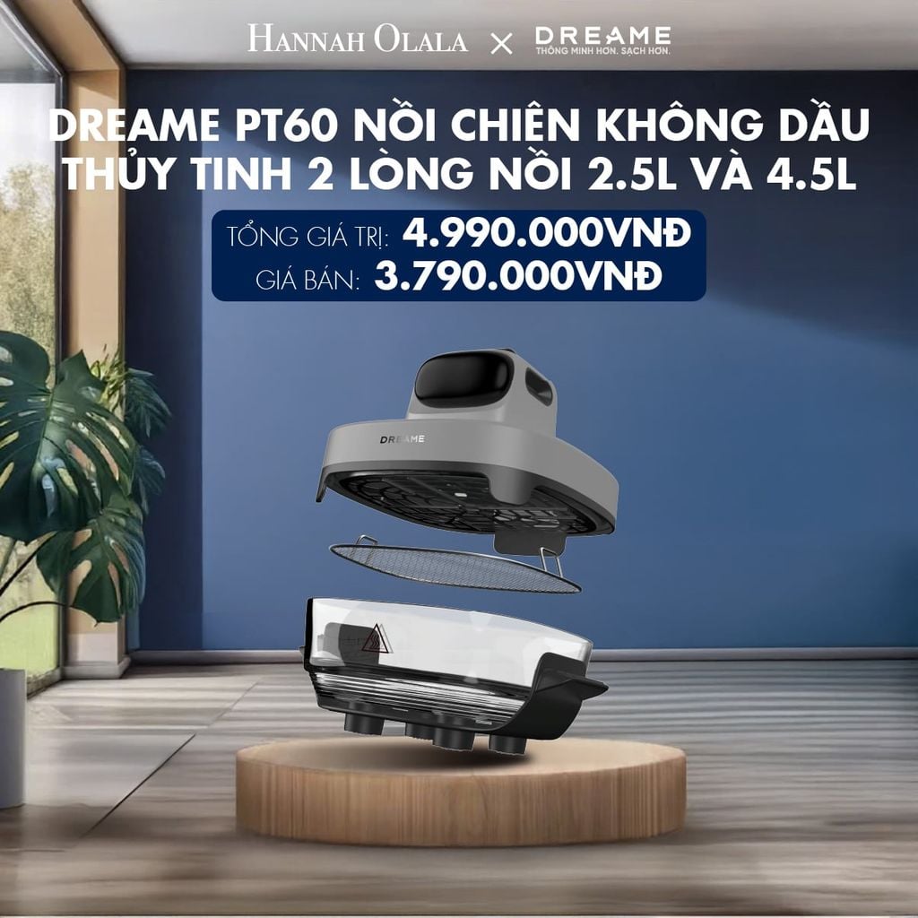  DREAME PT60 NỒI CHIÊN KHÔNG DẦU THỦY TINH 2 LÒNG NỒI 2.5L VÀ 4.5L - CÔNG SUẤT 1500W - BH 1 ĐỔI 1 TRONG 24 THÁNG 