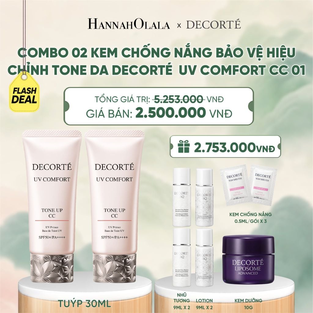  COMBO 02 KEM CHỐNG NẮNG BẢO VỆ HIỆU CHỈNH TONE DA DECORTÉ UV COMFORT NÂNG TÔNG 