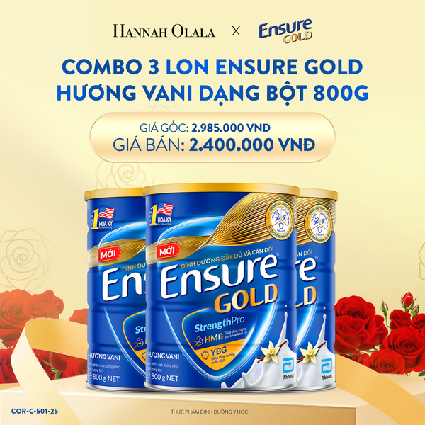  E98_DEAL 9: COMBO 3 LON ENSURE GOLD DẠNG BỘT 800G (VANI) 