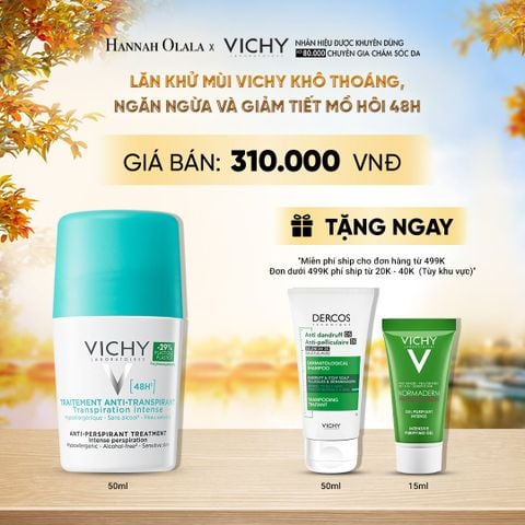  LĂN KHỬ MÙI VICHY KHÔ THOÁNG, NGĂN NGỪA VÀ GIẢM TIẾT MỒ HÔI 48H, KHÔNG GÂY KÍCH ỨNG, SẠM DA 50ML - E627 
