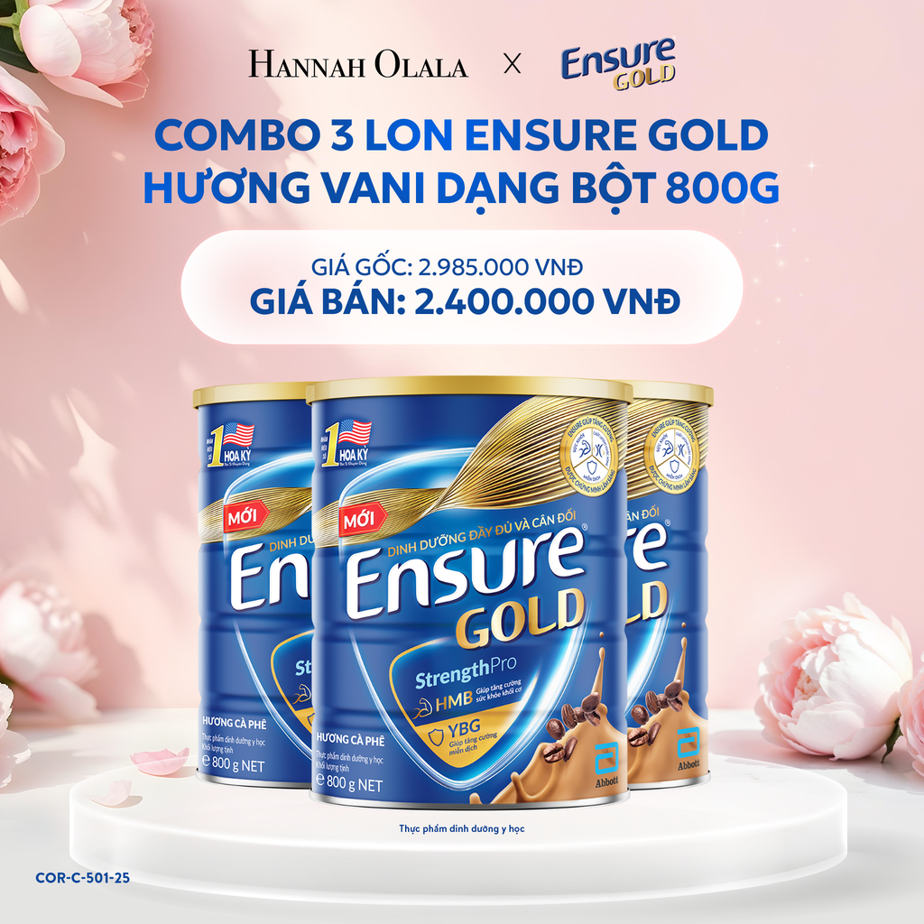  E220: DEAL 9: COMBO 3 LON ENSURE GOLD DẠNG BỘT 800G (VANI) 