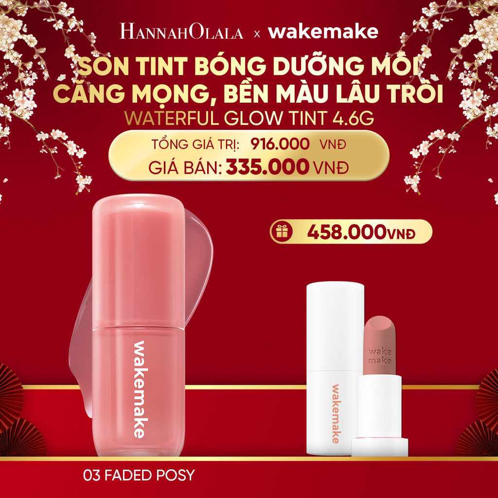  DEAL 3: SON TINT BÓNG WAKEMAKE WATERFUL GLOW TINT DƯỠNG ẨM CĂNG MỌNG, BỀN MÀU LÂU TRÔI 